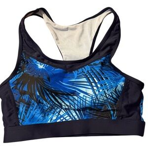 NWTO Women's Blue Palm Print Sports Bra